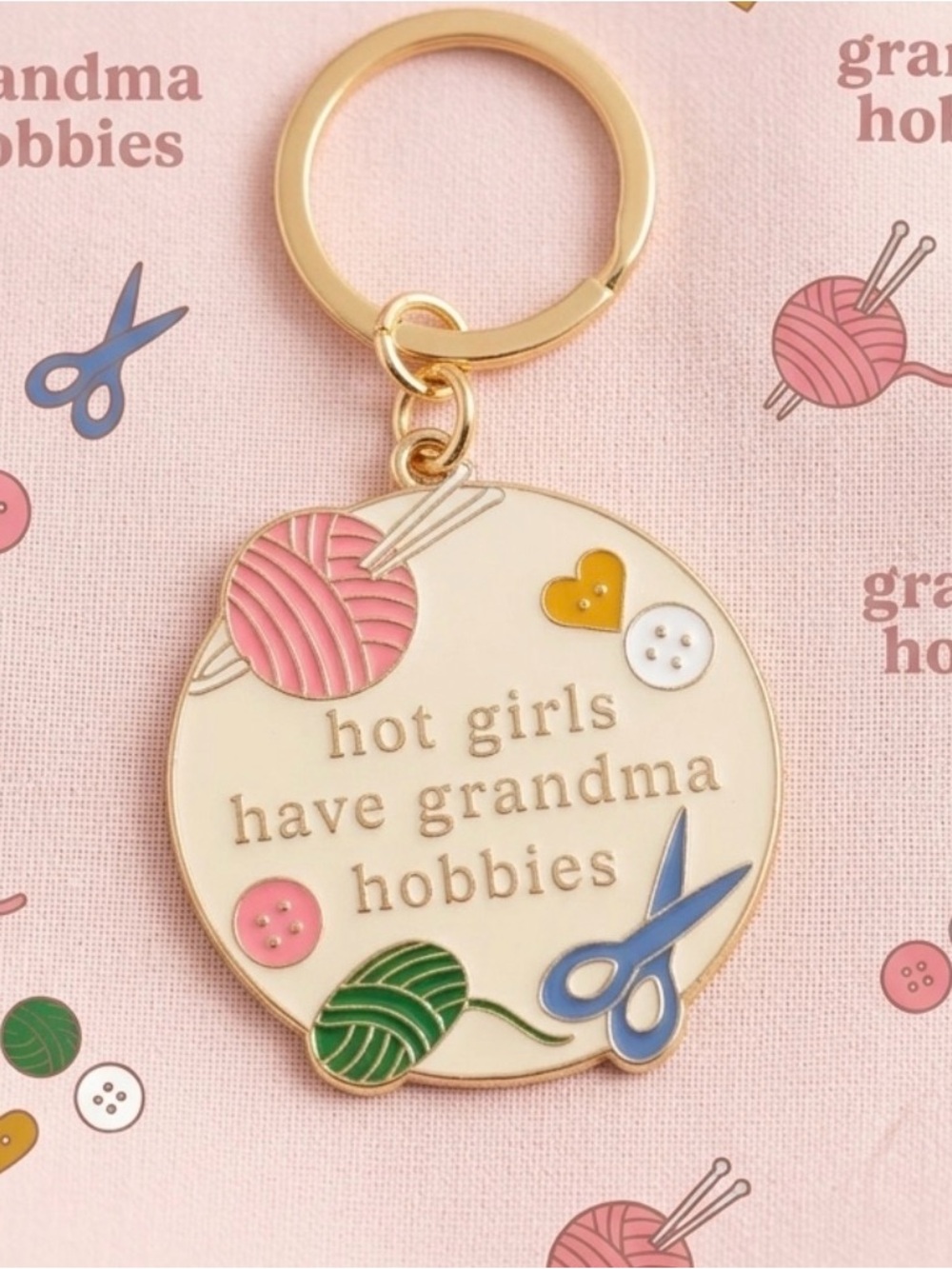 Indigo Gold Enamel Keychain with Pink, Blue & Green Accents